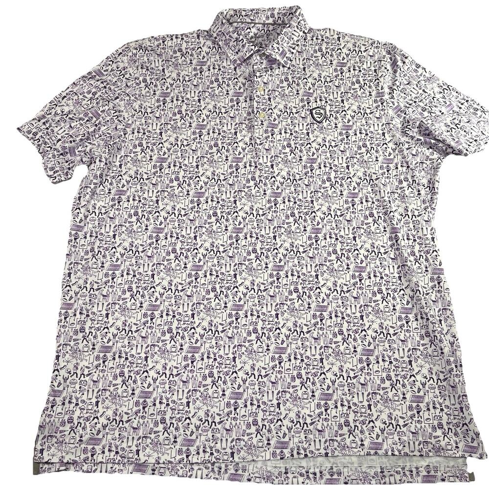 JOHNNIE-O The Tailgater Printed Polo Shirt Mens Size XXL Purple S-Logo LSU TCU